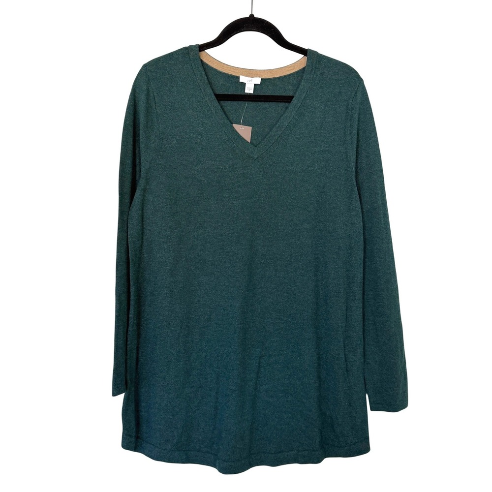 J. Jill NWT Forest Green Heather V-Neck Tunic Sweater Cotton Blend Medium